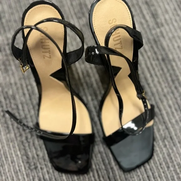 Filipa Black Patent Leather Sculpted High Heel Sandals
